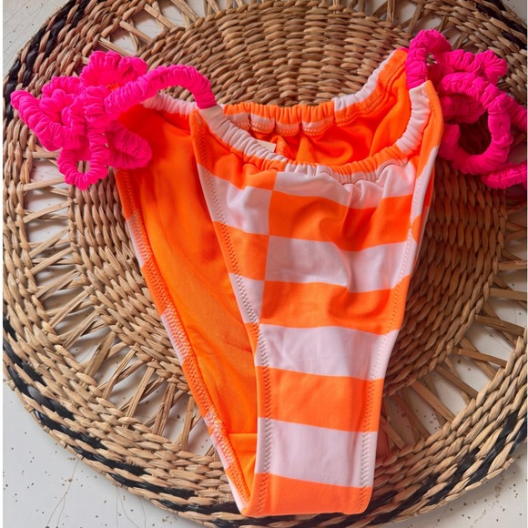 aerie Other - Aerie Real Good Cheekiest Bikini NWT Orange White Checkered Pink Scrunchie S